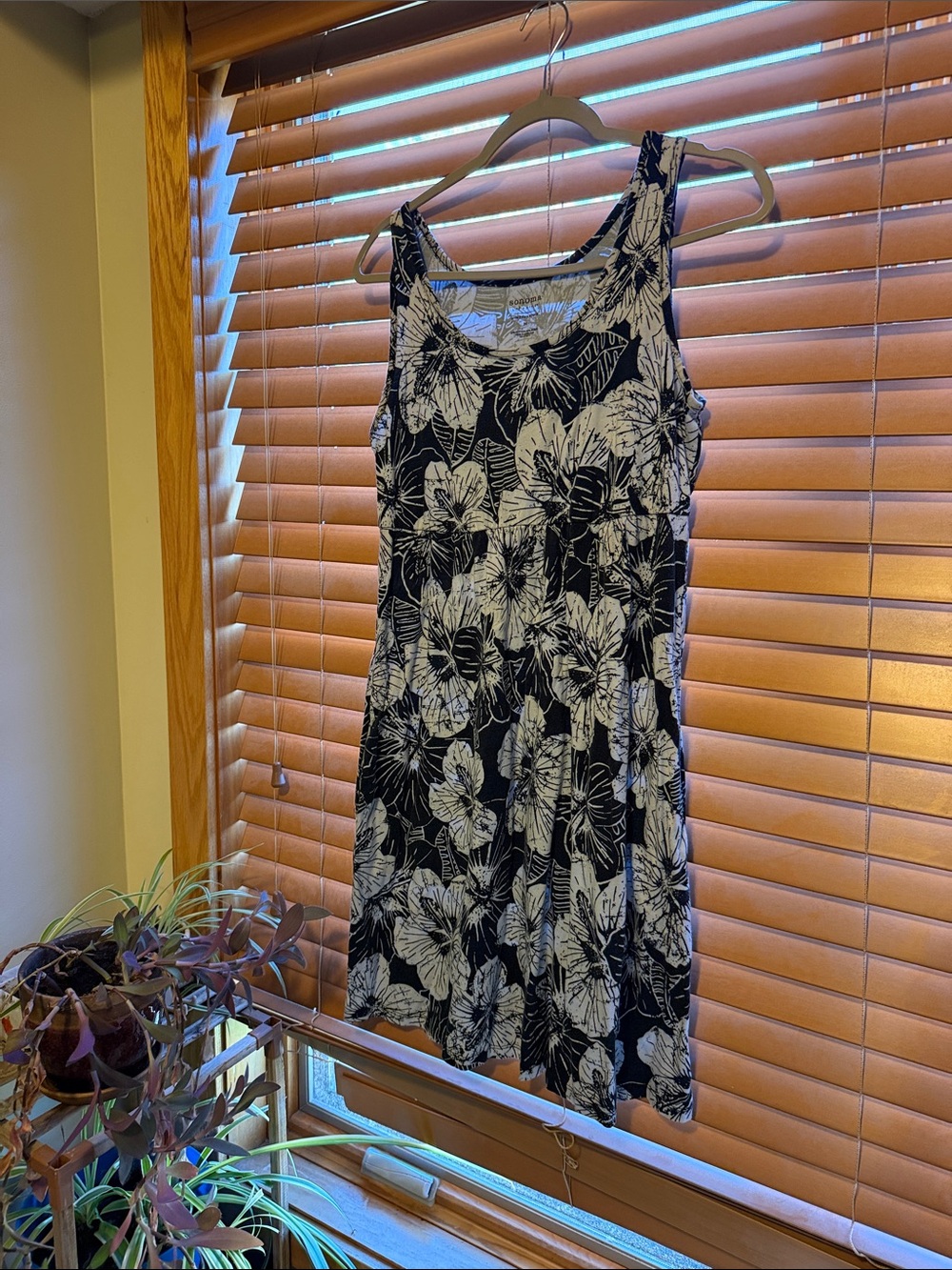 Sonoma Black and White Floral Midi Dress